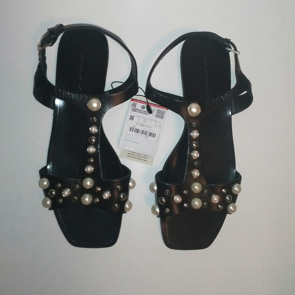 Zara pearl flat sandals